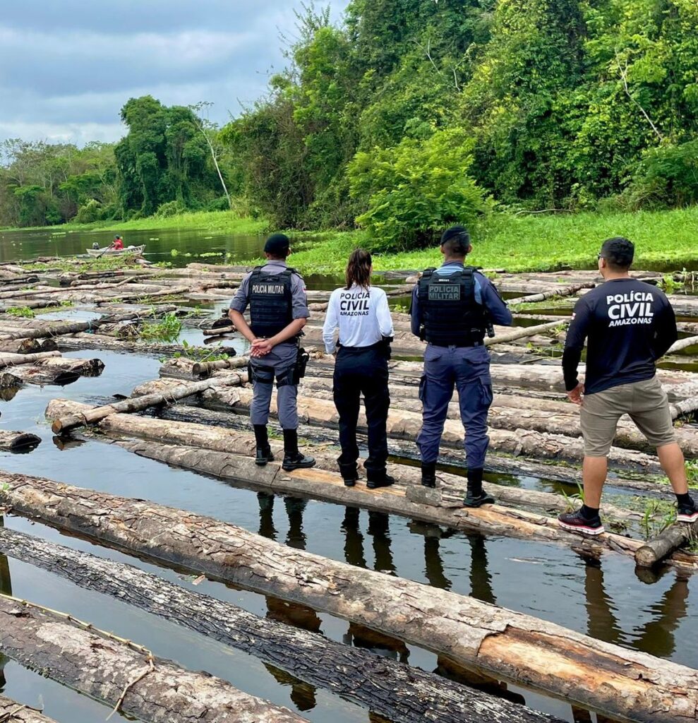 Polícias Civil e Militar apreendem 600 toras de madeira ilegal no rio Purus em Beruri