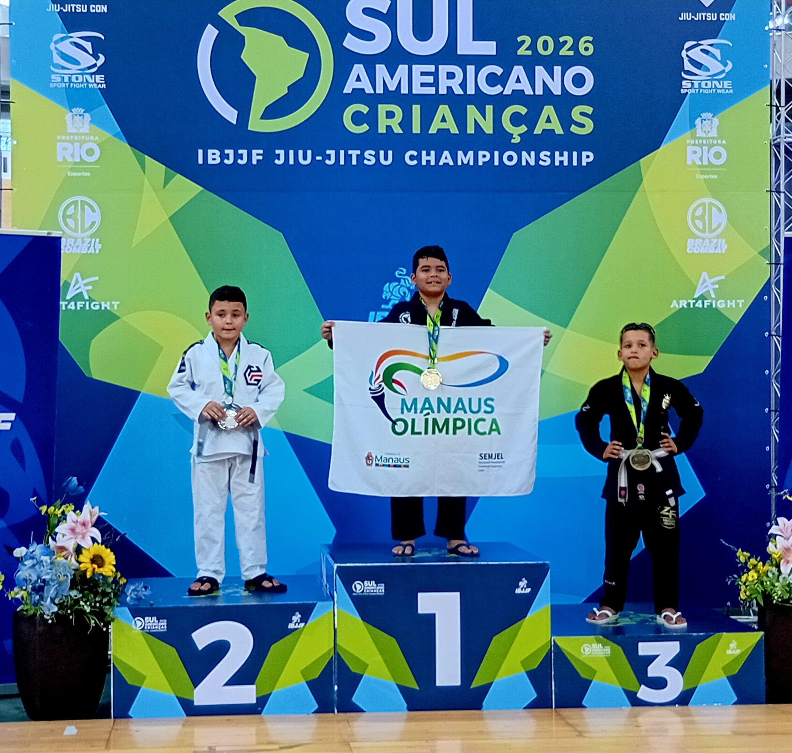 Atleta amazonense conquista medalha de ouro no Campeonato Sul-Americano de Jiu-Jitsu Criança 2026 com apoio do programa ‘Manaus Olímpica’